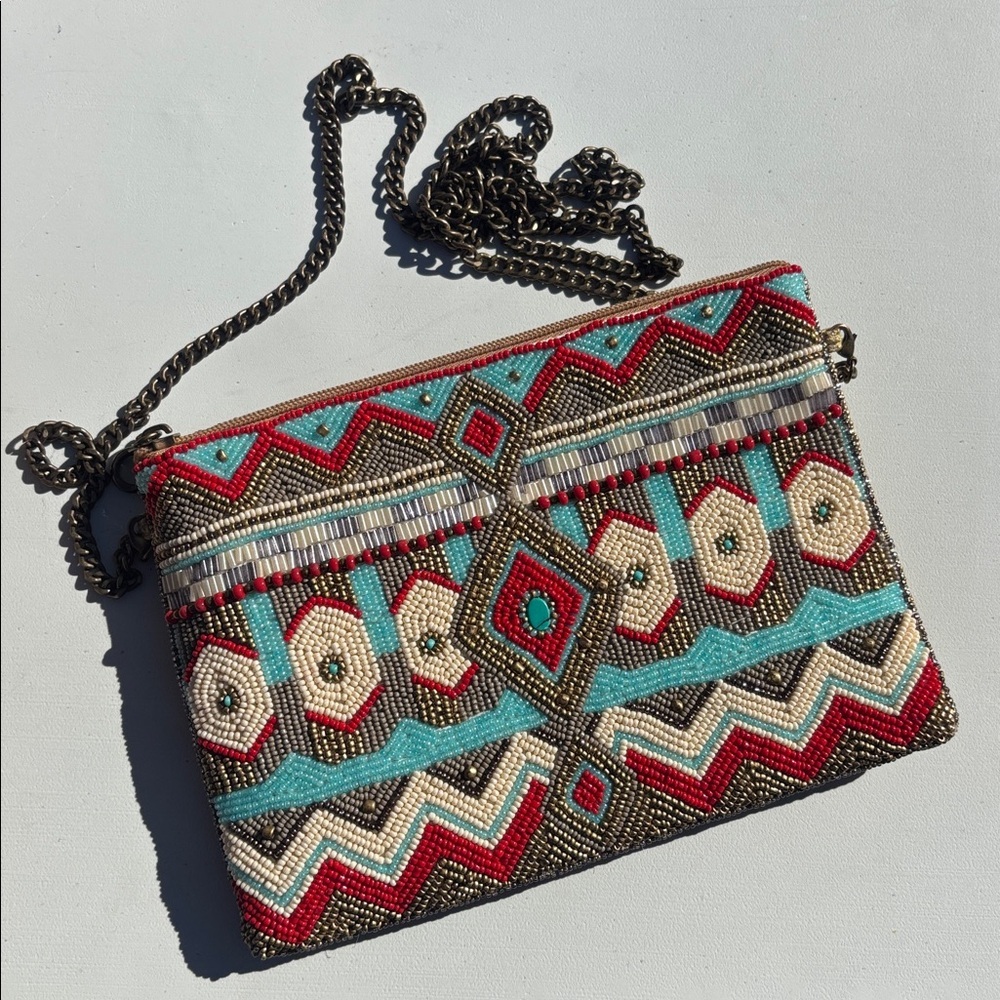 Mary Frances Turquoise Power Beaded Crossbody Bag